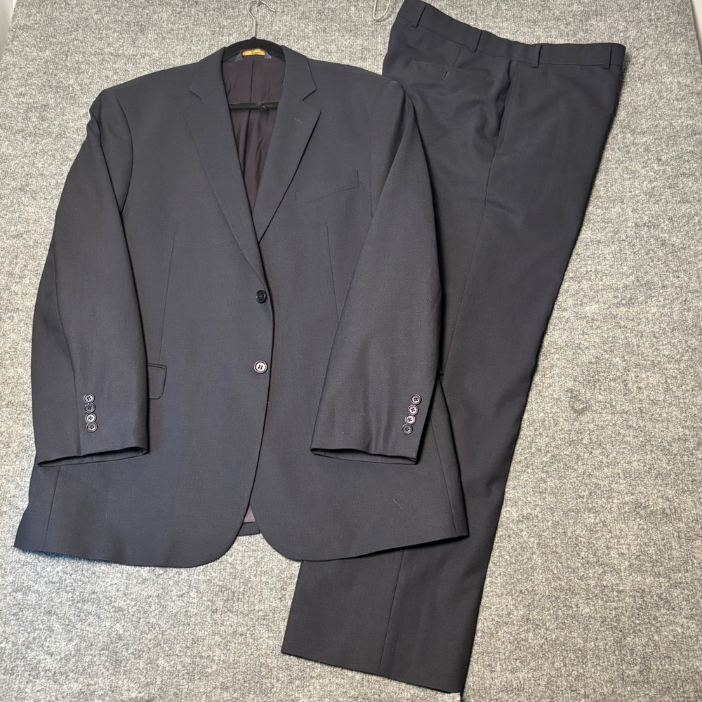 Brooks Brothers 346 Mens Navy Blue Wool Stretch 2 Piece Suit 45 LG pants 37x31